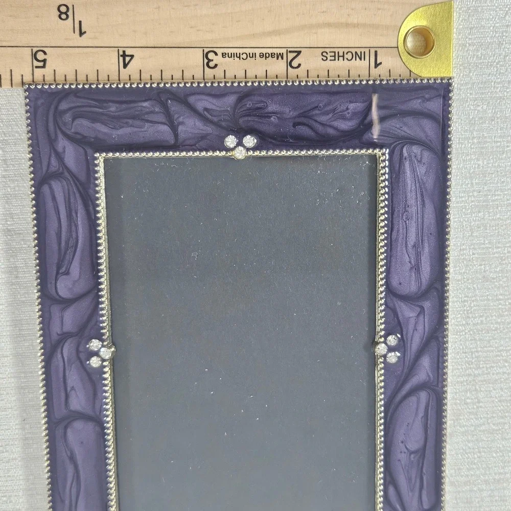 MCM Retro Ornate Picture Frame Set 3pc Art Deco Rhinestone Enamel Black Purple